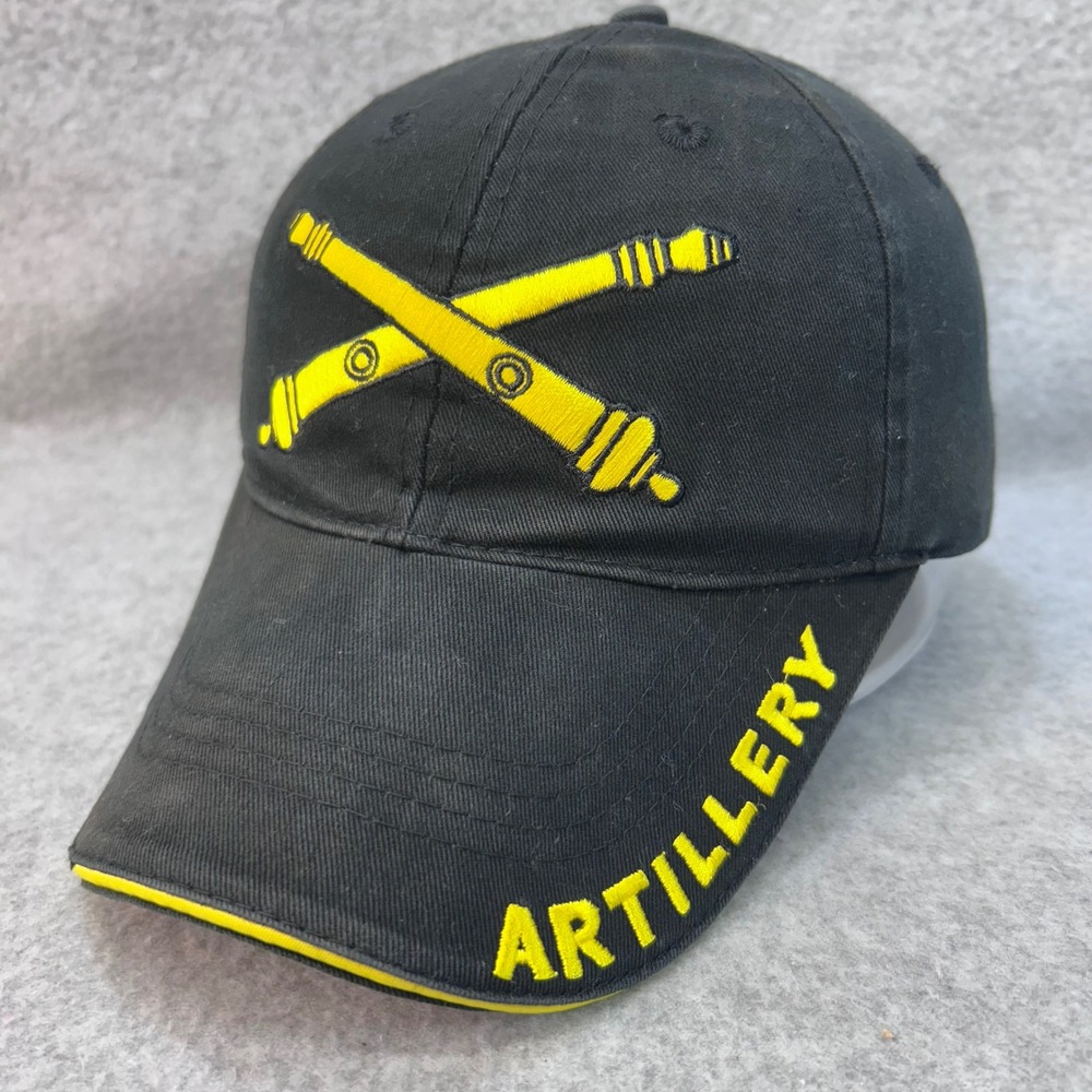 Crossed Cannons Mens Black Eagle Crest Artillery US Army Adjustable Hat OSFM
